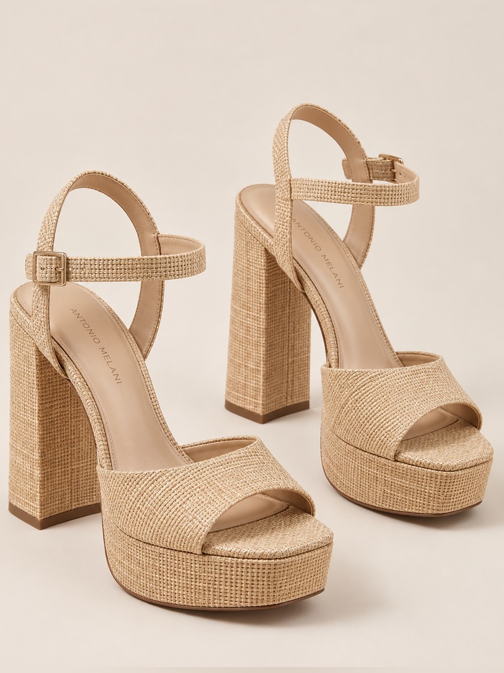 ANTONIO MELANI Bonny Raffia Platform Block Heel Sandals Sz 10M NWOB